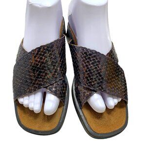 Naot Metallic Brown Woven Leather Wedge Slide Comfort Sandals